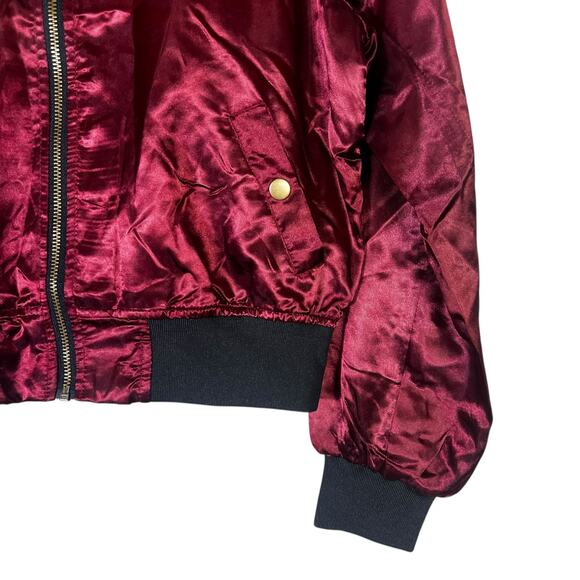 NWT Color Story Bomber Jacket Womens M Red Satin Zip Up Ribbed Y2K Streetwear - Picture 5 of 9